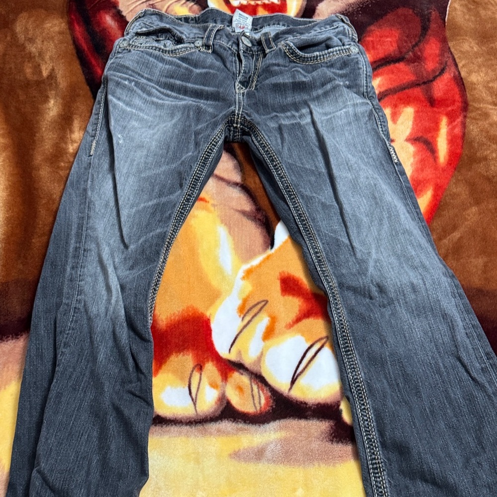 True Religion Gray Denim Jeans with Stitch Detail